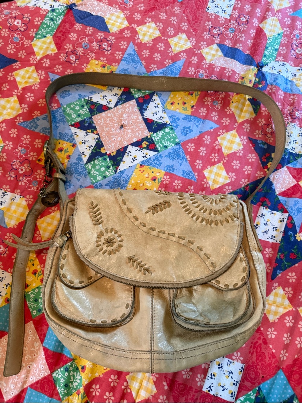 Lucky Brand Beige Floral-Embossed Crossbody Bag